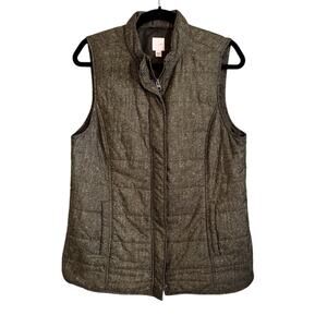 J. Jill Puffer Vest Womens Medium Green Collared Full Zip Pockets Outdoor Jacket